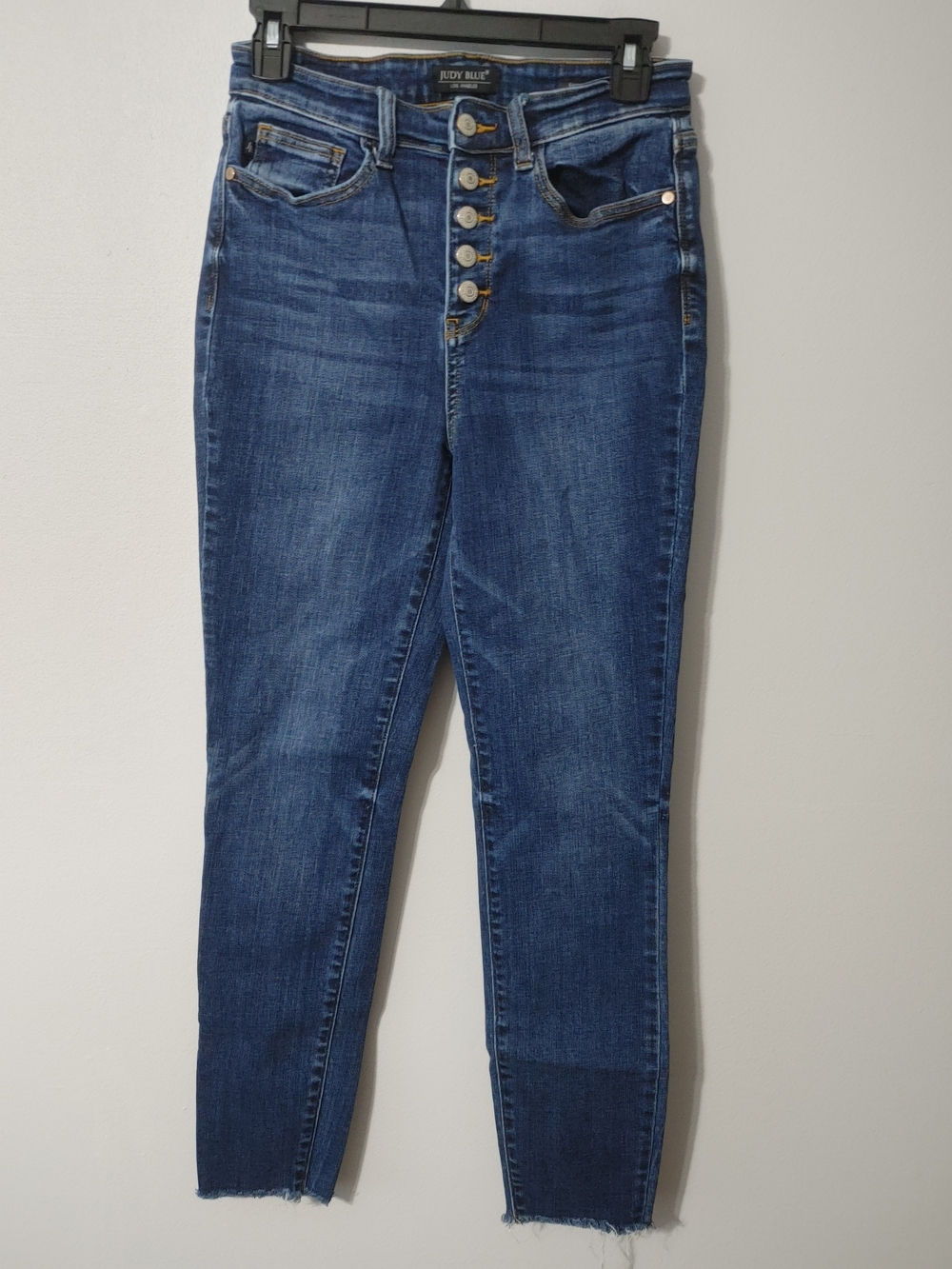 Judy Blue Medium Blue High-Rise Button-Fly Skinny Fit Raw Hem Jeans 5/27